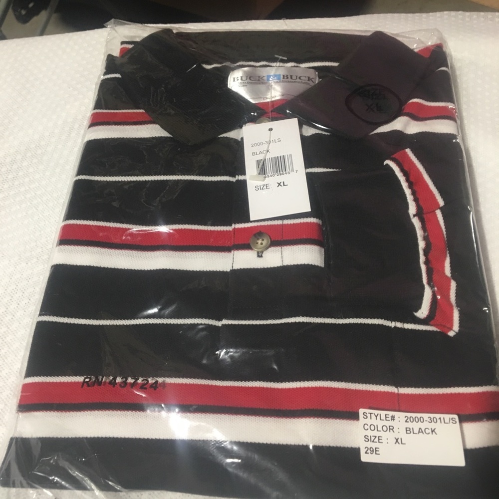 Men’s Long sleeve polo style black W/stripes